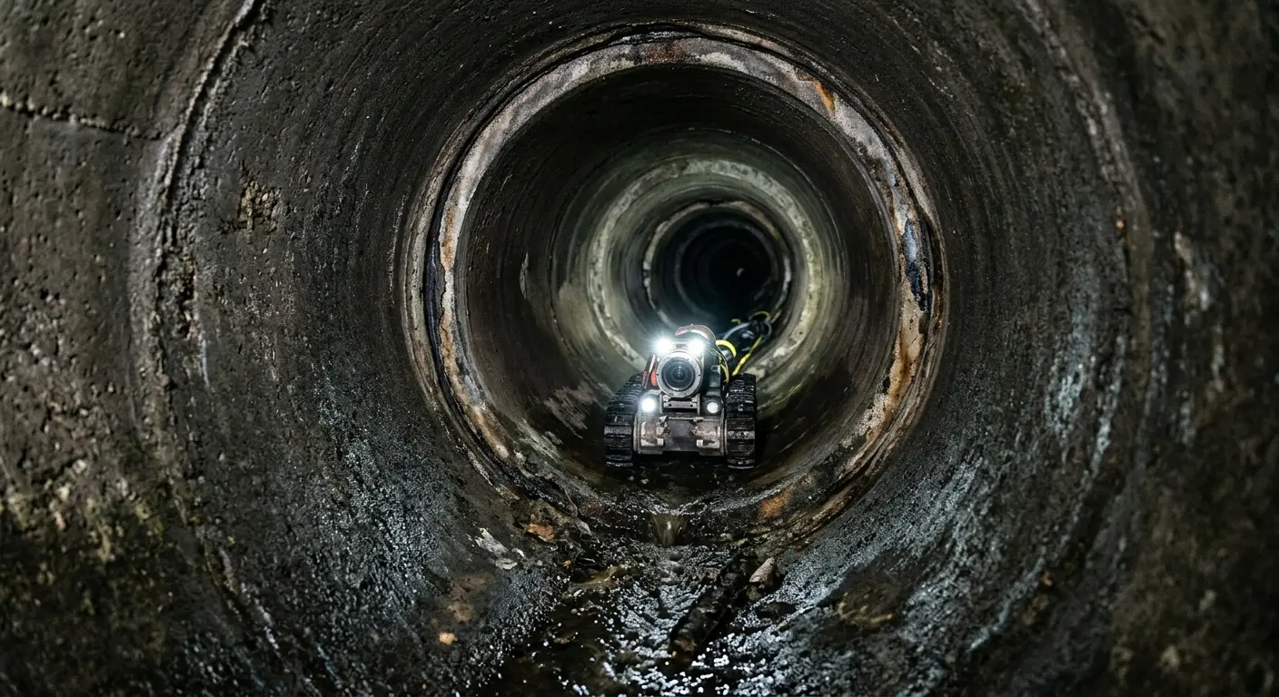 Robotic sewer camera inspecting pipe interior for Drain Snake Service in Ben Lomond